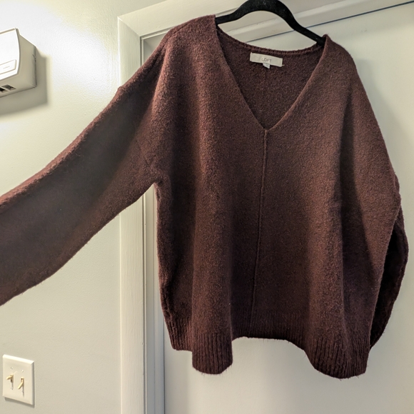 LOFT Deep Brown V-Neck Sweater - Picture 3 of 5